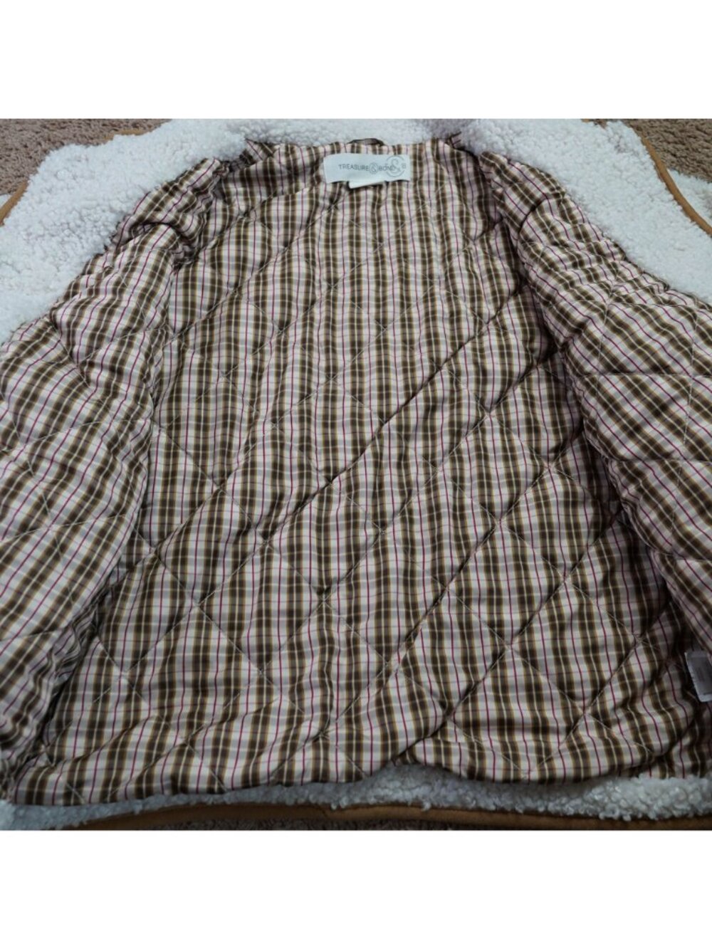 Treasure & Bond Sherpa Jacket Womens S White Faux Fur Button Front Plaid Lining - Picture 11 of 12